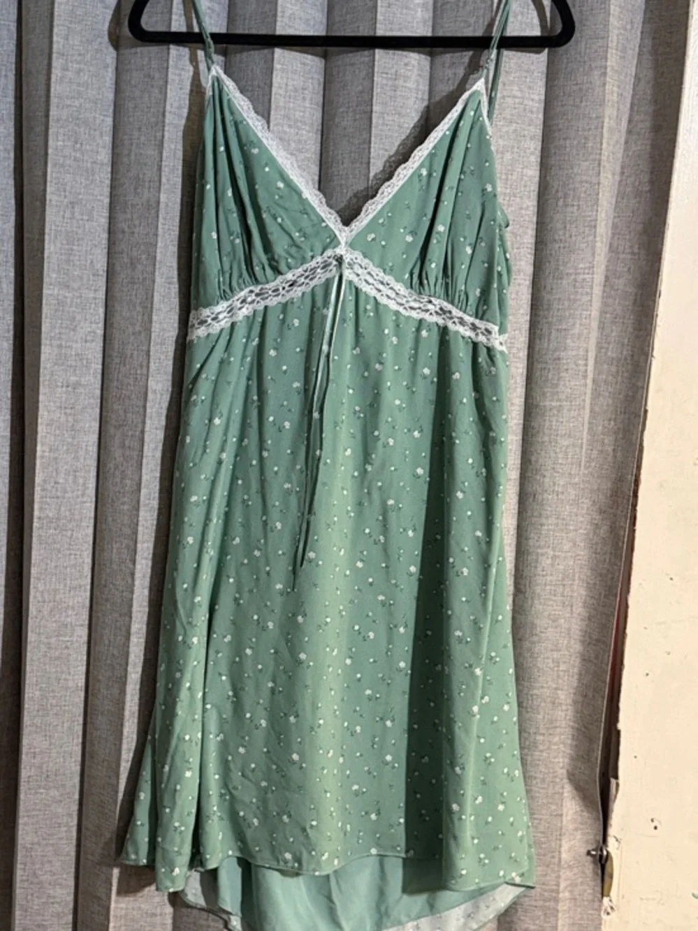 Hollister Light Sage Green Floral Lace-Trim Slip Dress
